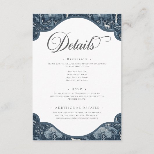 ヴィンテージウィンターウイリアムモリスエレガントな結婚式 エンクロージャーカード (正面)