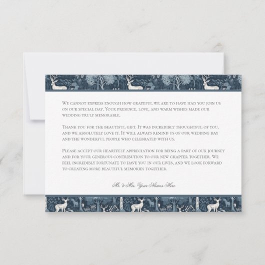 ヴィンテージウィンターウイリアムモリスエレガントな結婚式 サンキューカード (裏面)