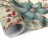 ヴィンテージウィンターエレガンスレッドベリー&グレーフローラ ラッピングペーパー (ロールコーナー)