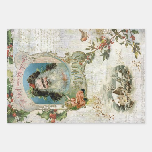 ヴィンテージウィンタークリスマスエフェメラコラージュ ラッピングペーパーシート (正面2)