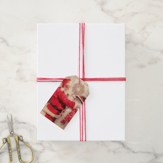 ヴィンテージウィンタークリスマスサンタクロース雪だるま ギフトタグ (より糸付き)