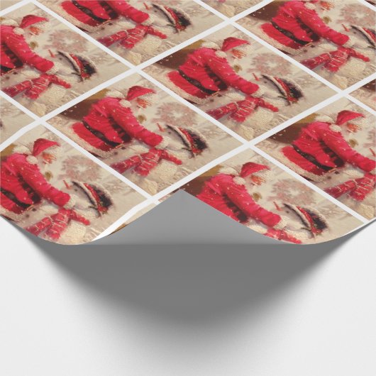 ヴィンテージウィンタークリスマスサンタクロース雪だるま ラッピングペーパー (角)