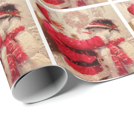 ヴィンテージウィンタークリスマスサンタクロース雪だるま ラッピングペーパー (ロールコーナー)