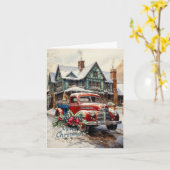 ヴィンテージウィンタークリスマスタウンハウスメリークリスマス カード (黄色い花)