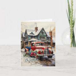 ヴィンテージウィンタークリスマスタウンハウスメリークリスマス カード