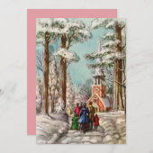 ヴィンテージウィンタークリスマスチャーチホリデーカード シーズンカード (正面/裏面)