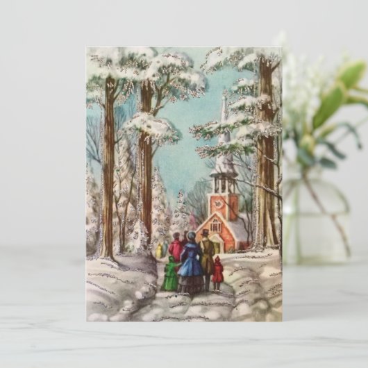 ヴィンテージウィンタークリスマスチャーチホリデーカード シーズンカード (スタンド正面)