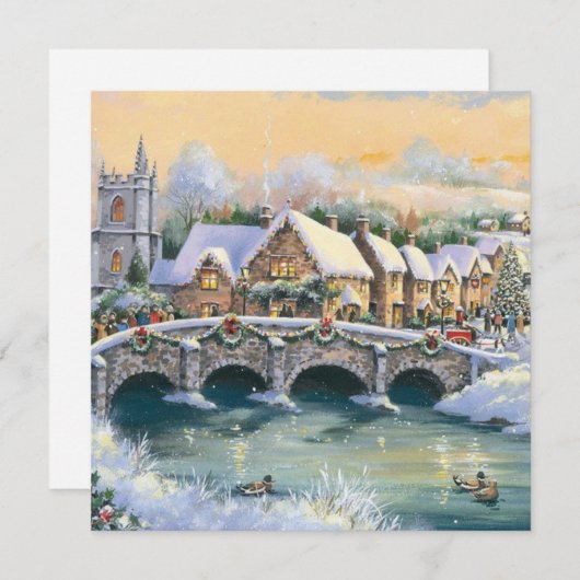 ヴィンテージウィンタークリスマスビレッジシーン シーズンカード (正面/裏面)