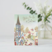 ヴィンテージウィンタークリスマスビレッジシーン シーズンポストカード (スタンド正面)