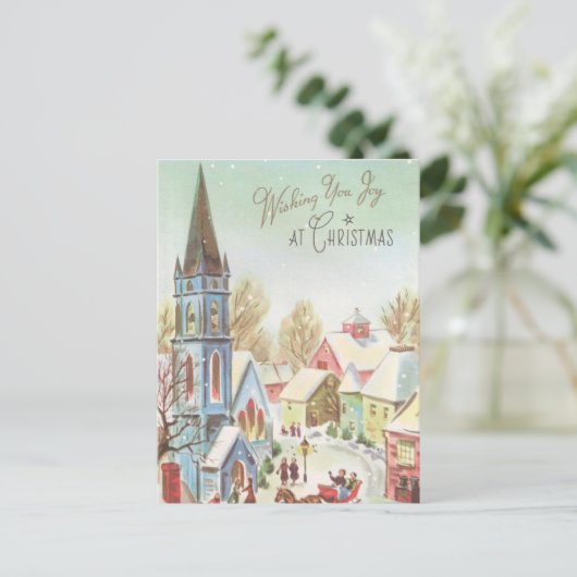 ヴィンテージウィンタークリスマスビレッジシーン シーズンポストカード (スタンド正面)