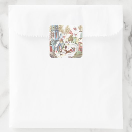 ヴィンテージウィンタークリスマスビレッジシーン スクエアシール (バッグ)