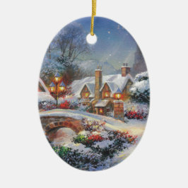 ヴィンテージウィンタークリスマスビレッジ セラミックオーナメント