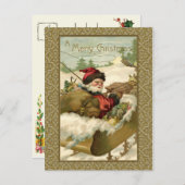 ヴィンテージウィンターサンタインゴールデンスリー シーズンポストカード (正面/裏面)