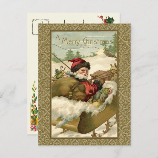 ヴィンテージウィンターサンタインゴールデンスリー シーズンポストカード (正面/裏面)