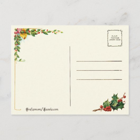 ヴィンテージウィンターサンタインゴールデンスリー シーズンポストカード (裏面)