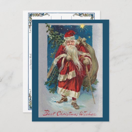 ヴィンテージウィンターサンタウィズプレゼント ポストカード (正面/裏面)