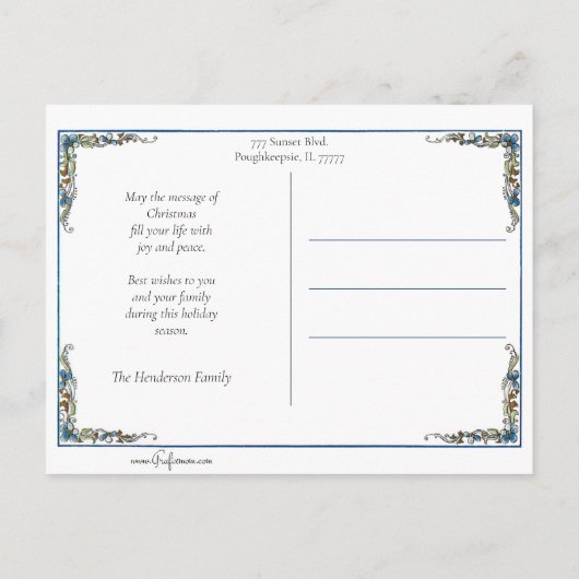 ヴィンテージウィンターサンタウィズプレゼント ポストカード (裏面)
