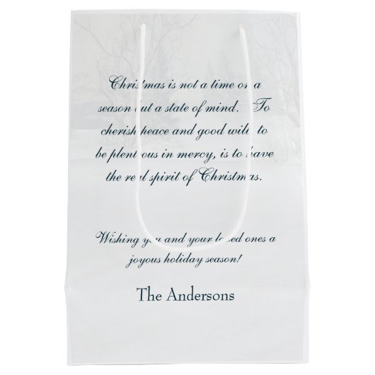 ヴィンテージウィンターサンタパーソナライズされた ミディアムペーパーバッグ (裏面)