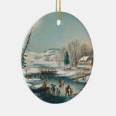 ヴィンテージウィンターシーンアイススケートで滑るホリデークリスマス セラミックオーナメント (右)