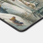 ヴィンテージウィンターシーンアイススケートで滑るホリデークリスマス デスクマット (コーナー)