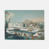 ヴィンテージウィンターシーンアイススケートで滑るホリデークリスマス ドアマット (正面)