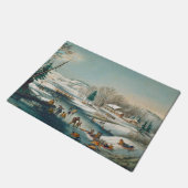 ヴィンテージウィンターシーンアイススケートで滑るホリデークリスマス ドアマット (アングル)