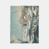 ヴィンテージウィンターシーンアイススケートで滑るホリデークリスマス フリースブランケット (正面)