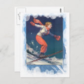 ヴィンテージウィンタースポーツ – スキーでジャンプ！ ポストカード (正面/裏面)