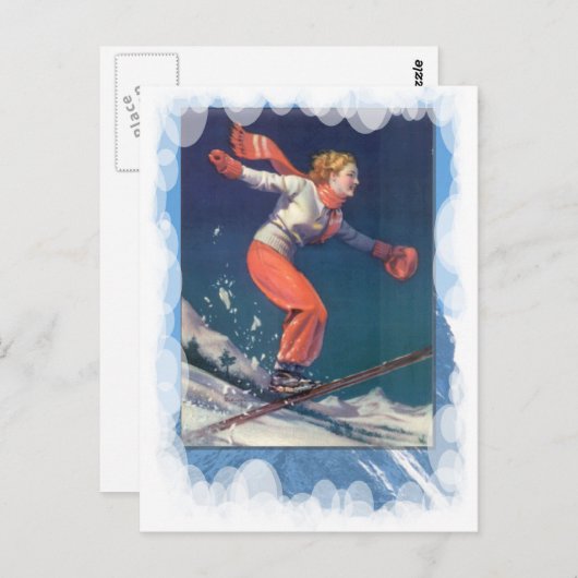 ヴィンテージウィンタースポーツ – スキーでジャンプ! ポストカード (正面/裏面)