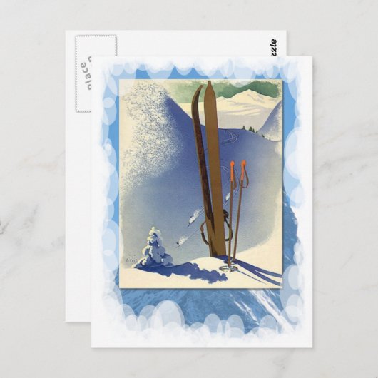 ヴィンテージウィンタースポーツ – スキーと斜面 ポストカード (正面/裏面)