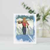 ヴィンテージウィンタースポーツ – スキーの準備 ポストカード (スタンド正面)