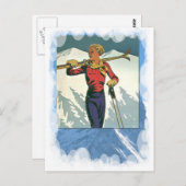 ヴィンテージウィンタースポーツ – スキーの準備 ポストカード (正面/裏面)