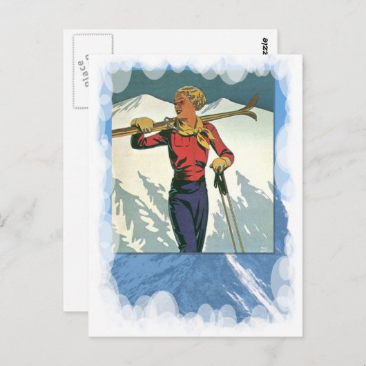 ヴィンテージウィンタースポーツ – スキーの準備 ポストカード (正面/裏面)