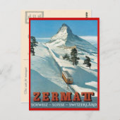 ヴィンテージウィンタースポーツ、スキーゼルマット、スイス ポストカード (正面/裏面)