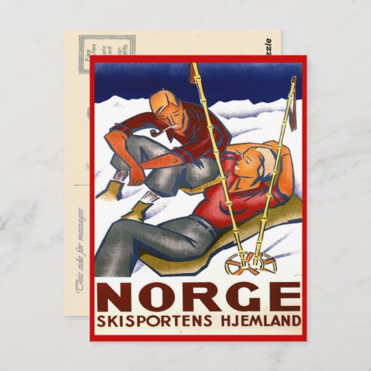 ヴィンテージウィンタースポーツ，スキーノルウェースキーポート ポストカード (正面/裏面)