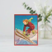 ヴィンテージウィンタースポーツ，スキー下り坂 ポストカード (スタンド正面)