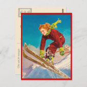 ヴィンテージウィンタースポーツ，スキー下り坂 ポストカード (正面/裏面)