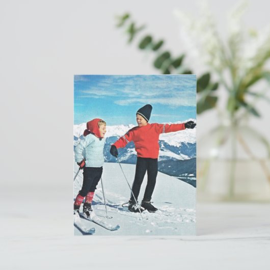 ヴィンテージウィンタースポーツ、スキー場の子供 ポストカード (スタンド正面)