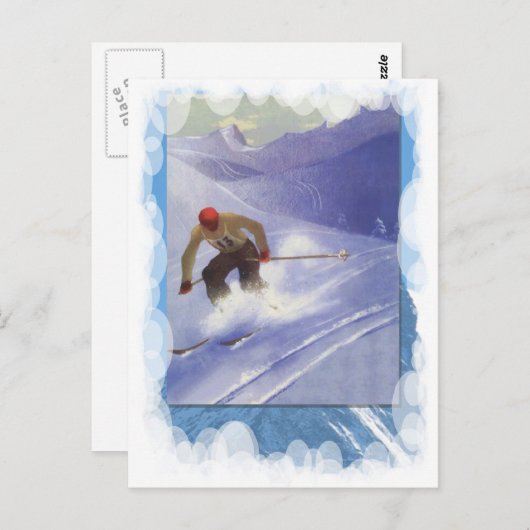 ヴィンテージウィンタースポーツ – ダウンヒルレース ポストカード (正面/裏面)