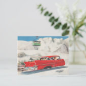 ヴィンテージウィンタースポーツ，車とキャブレカー ポストカード (スタンド正面)