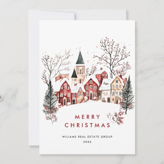 ヴィンテージウィンタータウンクリスマスツリー企業の シーズンカード (正面)