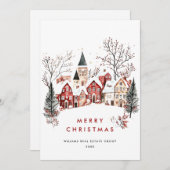 ヴィンテージウィンタータウンクリスマスツリー企業の シーズンカード (正面/裏面)