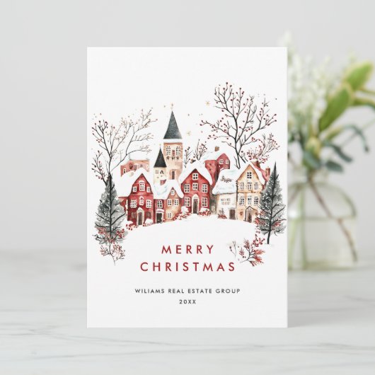 ヴィンテージウィンタータウンクリスマスツリー企業の シーズンカード (スタンド正面)