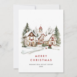 ヴィンテージウィンタータウンクリスマスツリー企業の シーズンカード