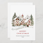 ヴィンテージウィンタータウンクリスマスツリー企業の シーズンカード (正面/裏面)