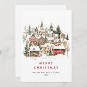 ヴィンテージウィンタータウンクリスマスツリー企業の シーズンカード (正面/裏面)