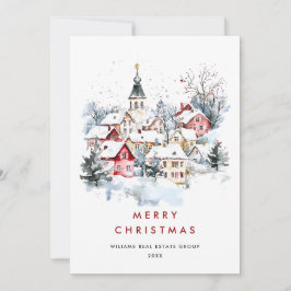 ヴィンテージウィンタータウンクリスマスツリー企業の シーズンカード