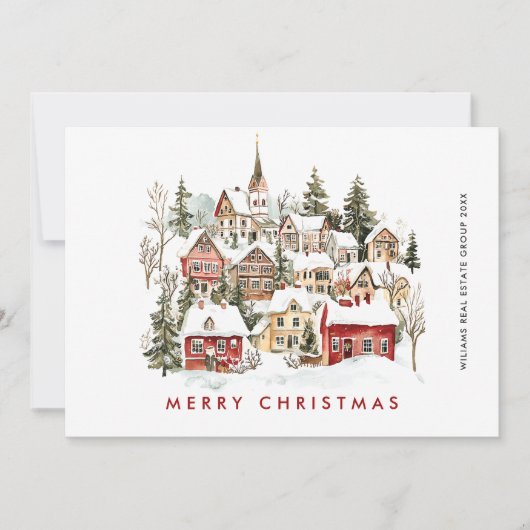 ヴィンテージウィンタータウンクリスマスツリー企業の シーズンカード (正面)