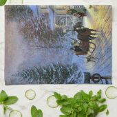 ヴィンテージウィンタータウンクリスマスツリー キッチンタオル (折り畳み)