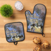 ヴィンテージウィンタータウンクリスマスツリー 鍋つかみ&鍋敷きセット (トップダウン)